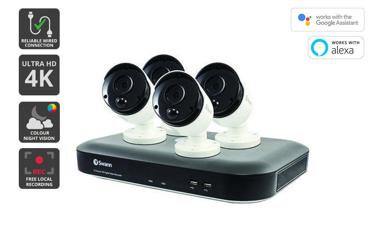 Swann 4 Channel DVR with 4 x 4K Ultra HD Heat & Motion Detection Security Cameras System (SWDVK-455804)