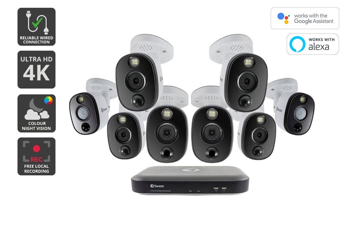 Swann 8 Channel DVR with 8 x 4K Ultra HD Heat & Motion Detection Security Cameras System 2TB (SWDVK-855808WL)