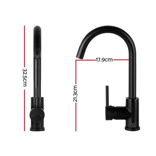 Cefito Kitchen Mixer Tap Mixer Round Sink Faucet Basin Laundry Black – view 2