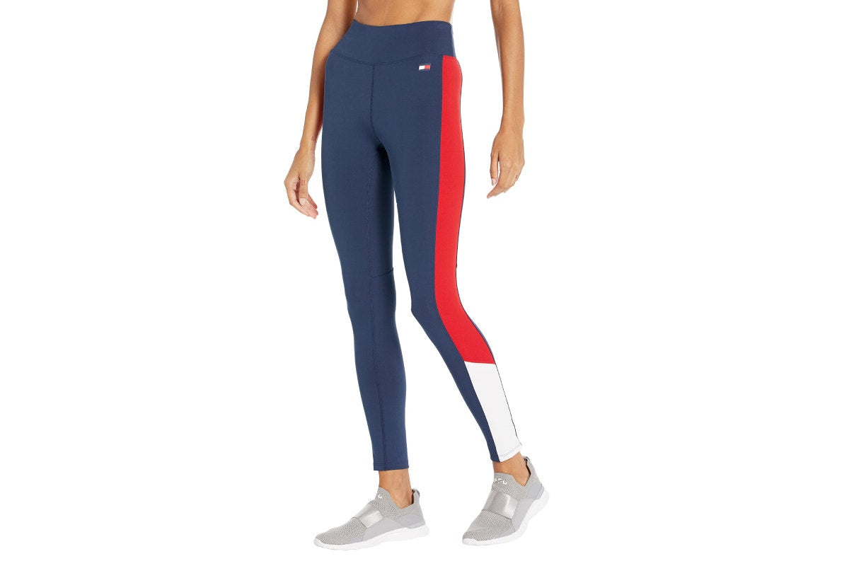 Tommy Hilfiger Sport Women's Full Length High Rise Colour Block Slant Leggings Navy