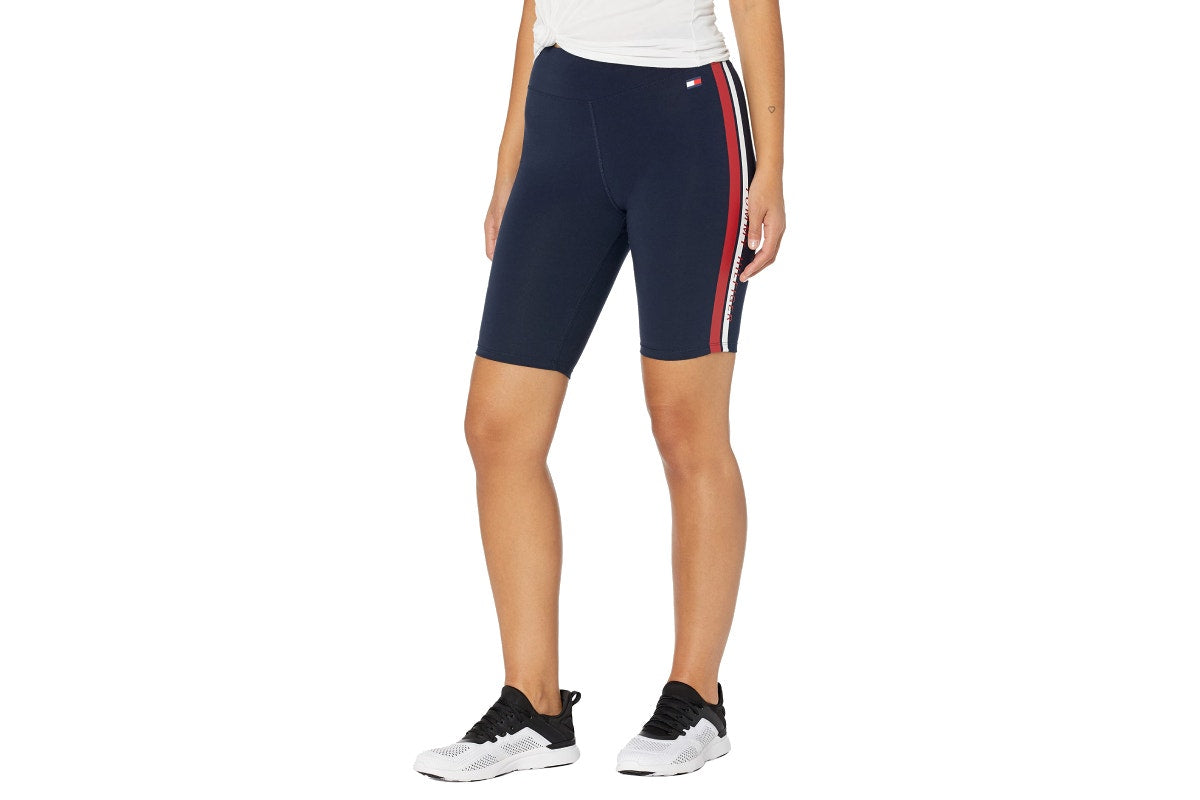 Tommy Hilfiger Sport Women's High Rise Stripe Biker Shorts (Navy, Size XS)