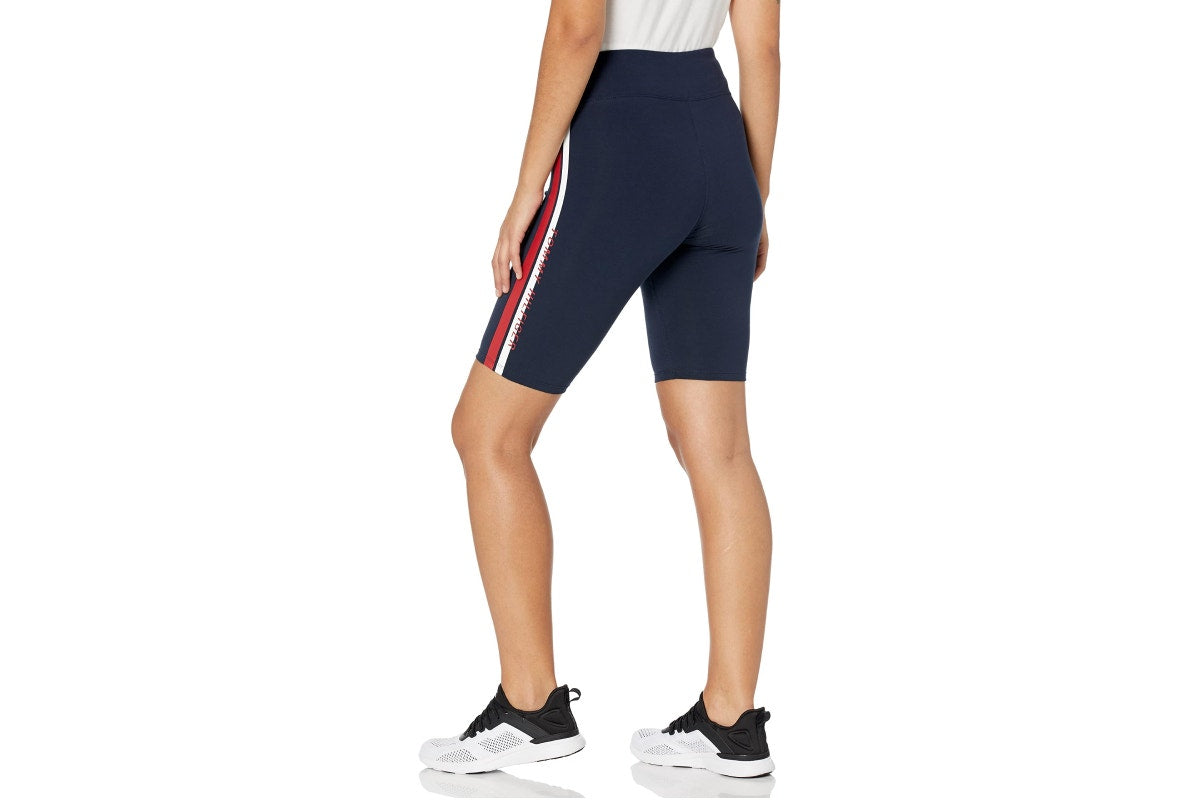 Tommy Hilfiger Sport Women's High Rise Stripe Biker Shorts (Navy, Size XS)