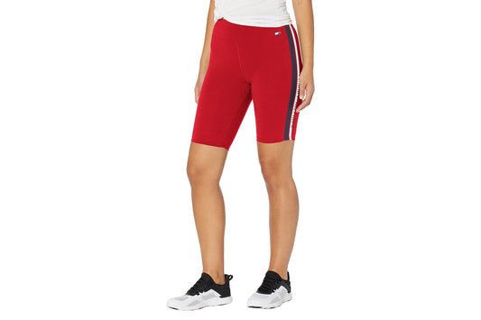 Tommy Hilfiger Sport Women's High Rise Stripe Biker Shorts (Rich Red, Size XS)