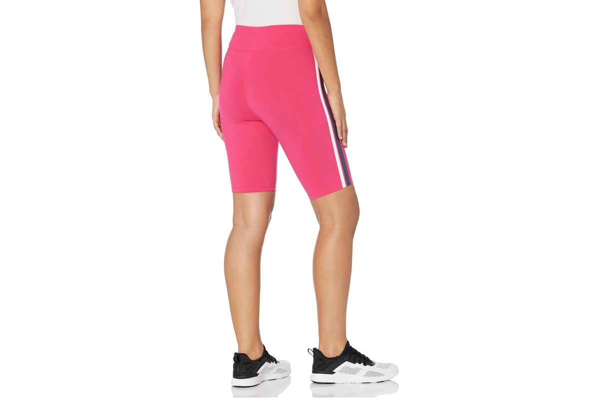 Tommy Hilfiger Sport Women's High Rise Stripe Biker Shorts (Dark Pink, Size XS)