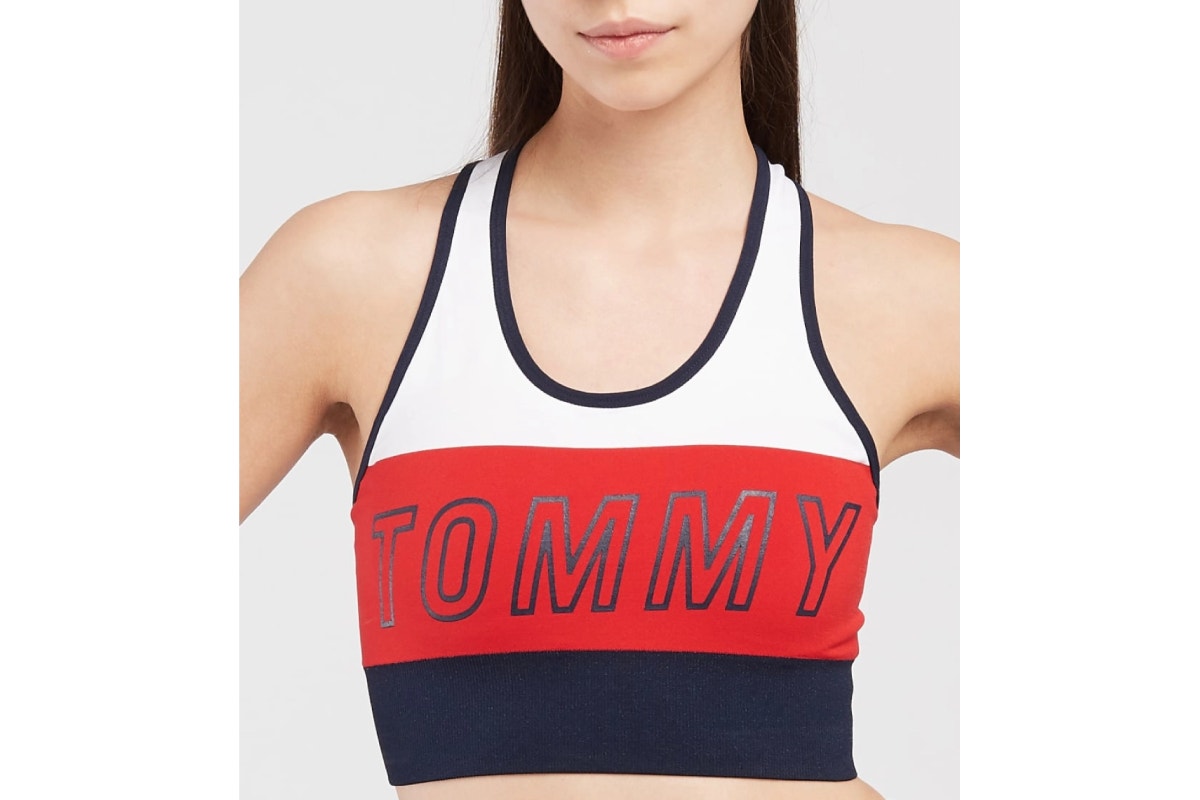 Tommy Hilfiger Sport Women's Long Line Logo Racerback Sports Bra (Navy, Size XS)