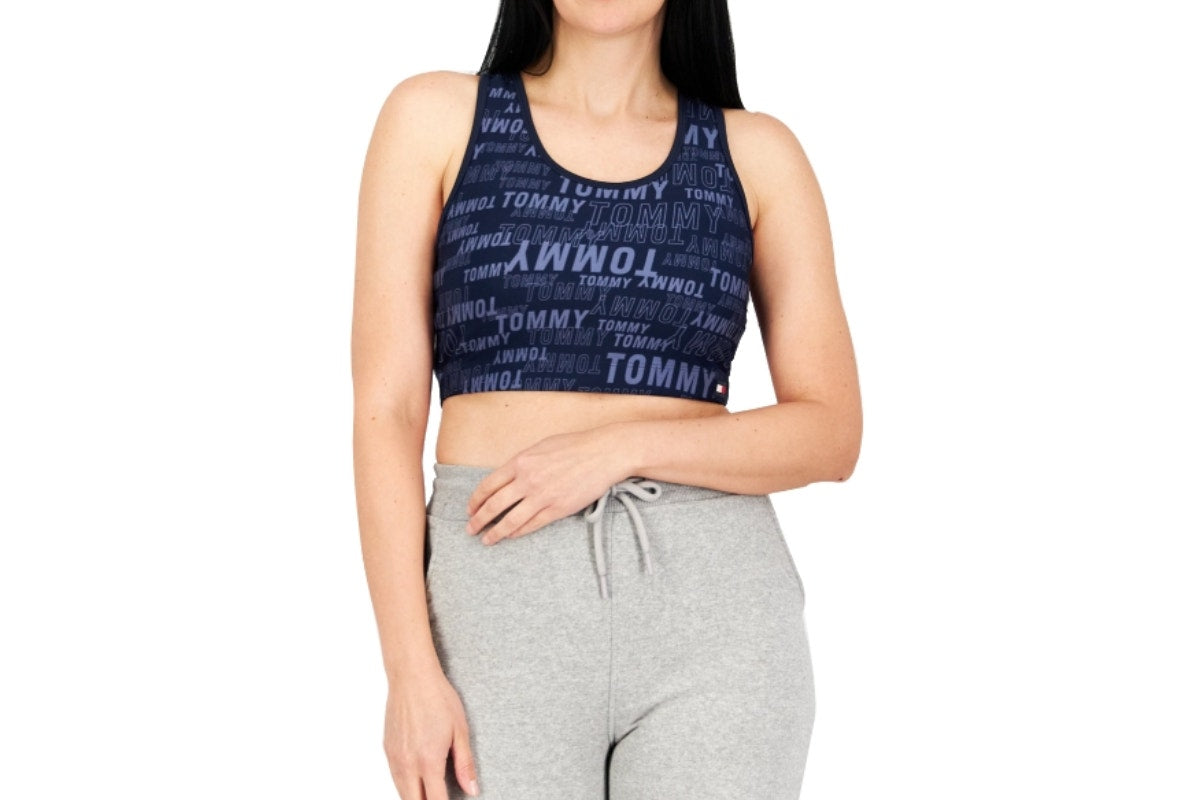 Tommy Hilfiger Sport Women's Long Line Monogram Racerback Sports Bra (Navy, Size XS)