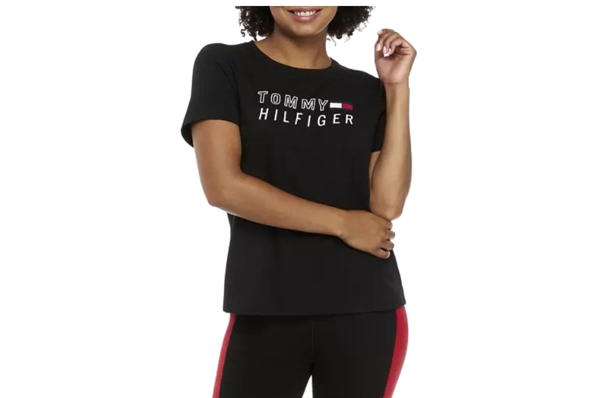 Tommy Hilfiger Sport Women's Short Sleeve Graphic Logo T-Shirt (Black, Size XS)