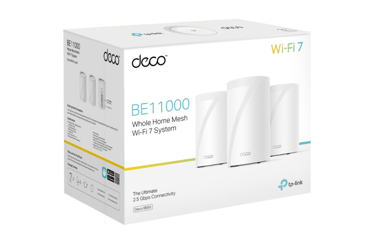 TP-Link Deco BE65 BE11000 Tri-Band Whole Home Mesh WiFi 7 System  - 3 Pack)