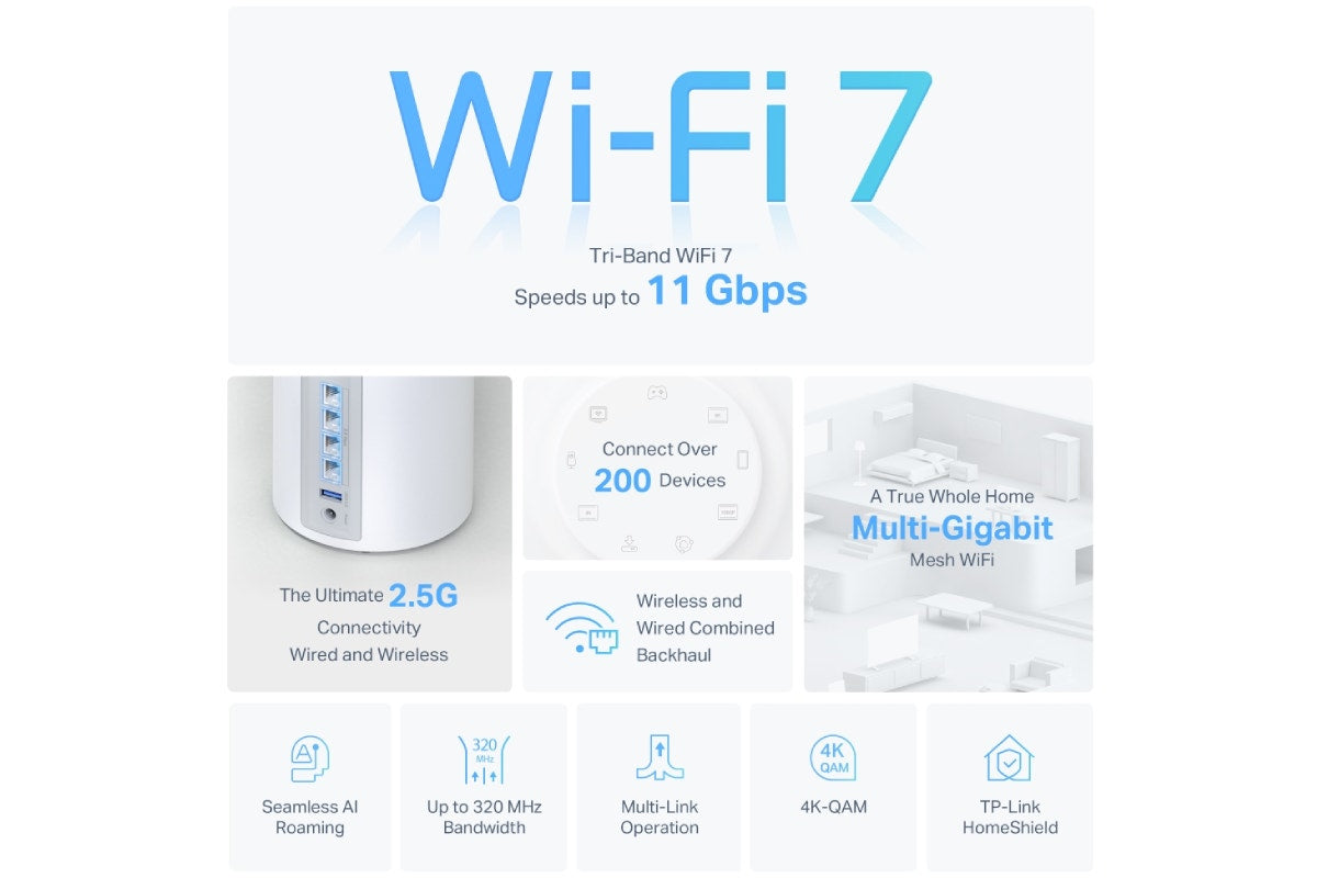 TP-Link Deco BE65 BE11000 Tri-Band Whole Home Mesh WiFi 7 System  - 3 Pack)