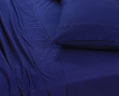 Elan Linen 100% Egyptian Cotton Vintage Washed 500TC Navy Blue Single Bed Sheets Set