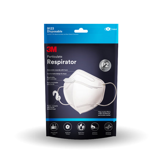 3M P2 Particulate Respirator 9123EN-3 Pack - Filters Pollen, Bushfire, Exhaust Particles, AS/NZS 1716 Certified