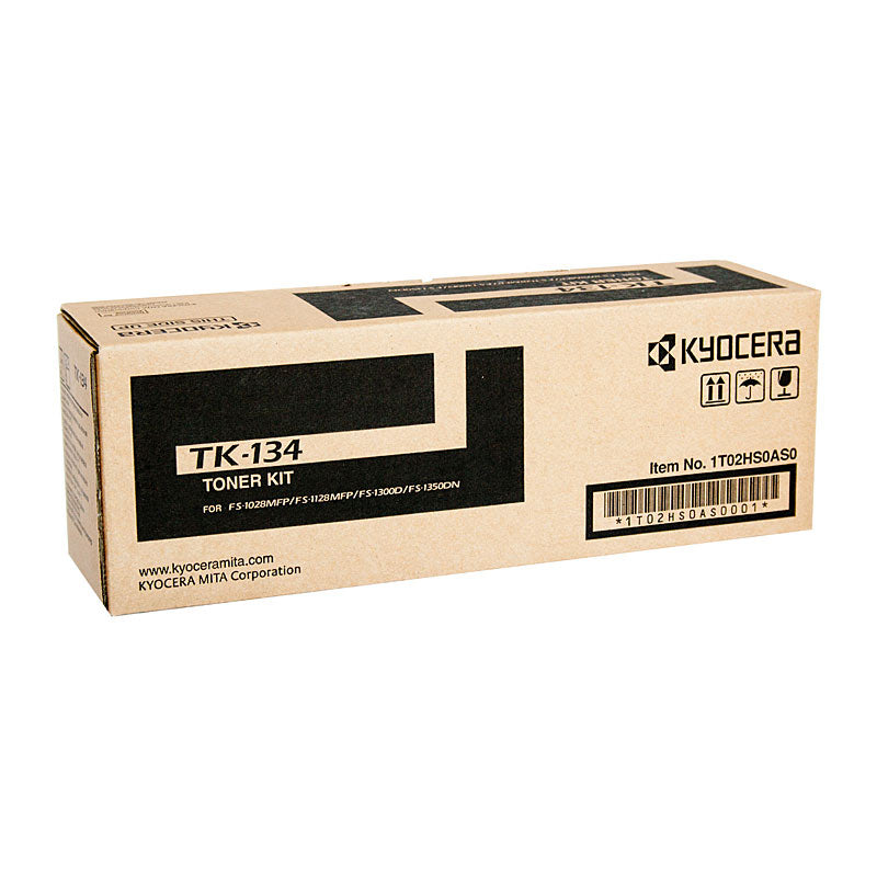 Kyocera TK134 Black Toner Cartridge, 7,200 Pages, Compatible with FS1028MFP, FS1128MFP, FS1300D, FS1350DN