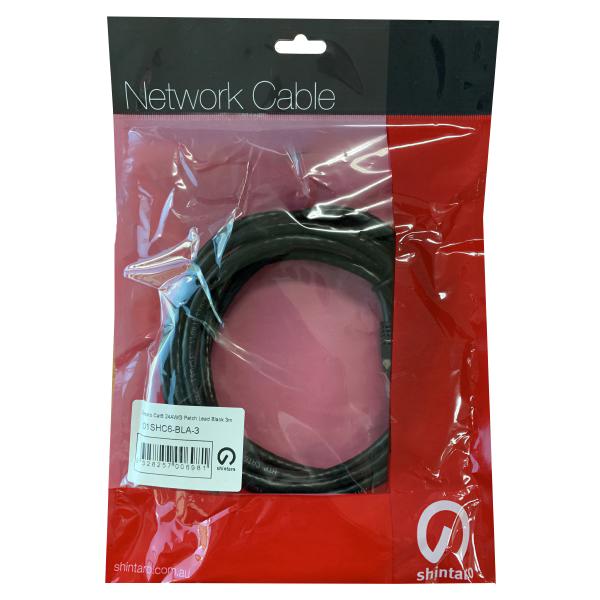 Shintaro Cat6 Patch Lead 3m Black 24 AWG Twisted Strand POE Compatible
