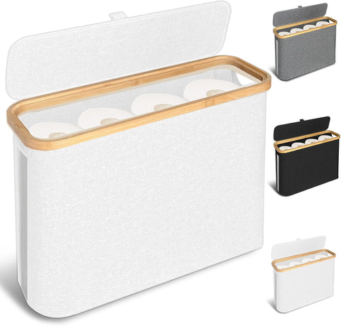 CARLA HOME Toilet Paper Storage Basket Holds Up to 12 Rolls with Bamboo Lid and Handle for RV Closet (White) - Auzzistore