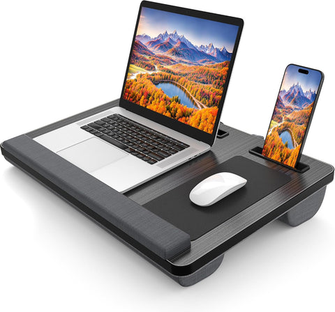 CARLA HOME Oversized Portable Lap Desk with Cushion,Mouse Pad, Tablet and Phone Holder which Fits Up to 17 Inch Laptops for Bed or Sofa (Black) - Auzzistore