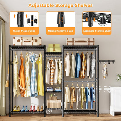 CARLA HOME Heavy Duty Clothing Garment Rack Organizer with Hanging Rods & Storage Shelves for Clothes, Shoes & Wardrobe