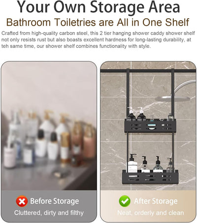 CARLA HOME Over the Door 2-tier Shower Caddy Organizer Shelf with Hooks for Bathroom