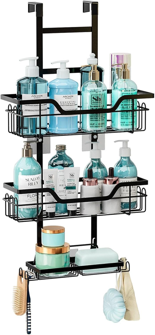 CARLA HOME Over the Door 3-tier Shower Caddy Organizer Shelf with Hooks for Bathroom – view 2 - Auzzistore