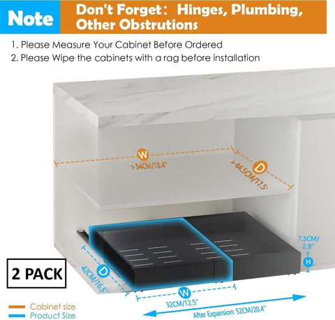 CARLA HOME 2 Pack Pull Out Cabinet Organizer Expandable for Cabinets with Adjustable Slide Out Shelves and Easy Installation (Black) - Auzzistore
