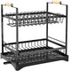 CARLA HOME 2-Tier Large Dish Drying Rack with Drainboard, Utensil Holder, Glass Hooks & Cutlery Storage (Black) – view 8