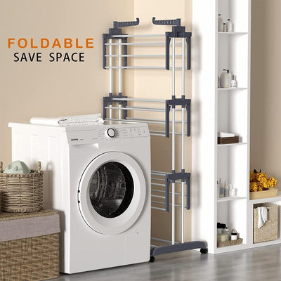 CARLA HOME Folding Clothes Drying Rack with Wheels and Adjustable Side Wings for Laundry Rack and Clothes Storage (Upgraded Model)