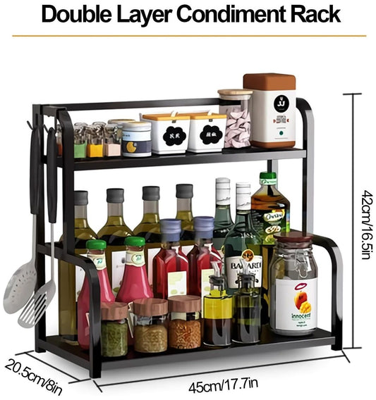 CARLA HOME 2-Tier Wooden Kitchen Countertop Spice Rack for Storage of Condiments, Oils, Jars & Seasoning Bottles – view 2 - Auzzistore
