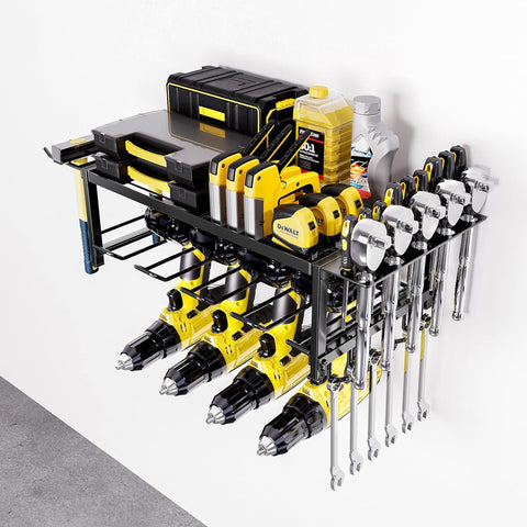 CARLA HOME 2-Tier Power Tool Rack Organizer Wall Mount with Drill Holder & Wrench Hooks for Cordless Tools & Workshop Organization - Auzzistore
