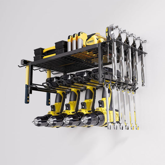 CARLA HOME 2-Tier Power Tool Rack Organizer Wall Mount with Drill Holder & Wrench Hooks for Cordless Tools & Workshop Organization – view 2 - Auzzistore