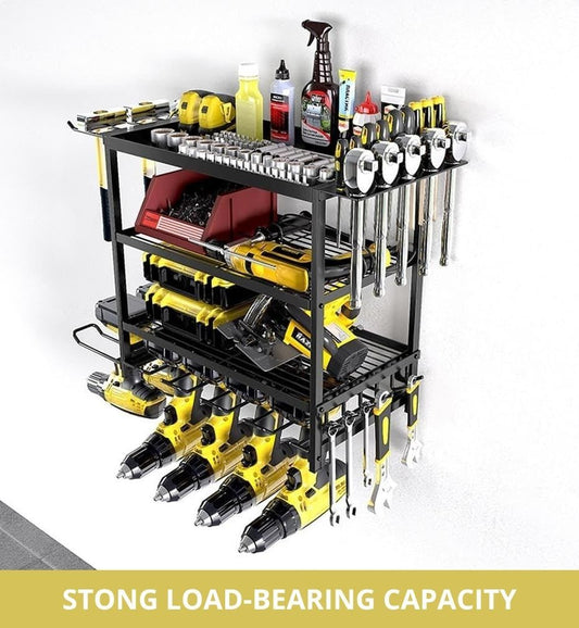 CARLA HOME 4-Tier Power Tool Rack Organizer Wall Mount with Drill Holder & Wrench Hooks for Cordless Tools & Workshop Organization – view 2 - Auzzistore