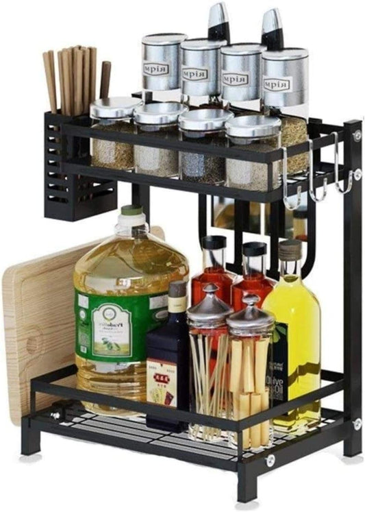 CARLA HOME 2-Tier Kitchen Spice Rack Organizer Storage Shelf for Condiments, Oil Bottles, Utensils, Cutting Board & More - Auzzistore