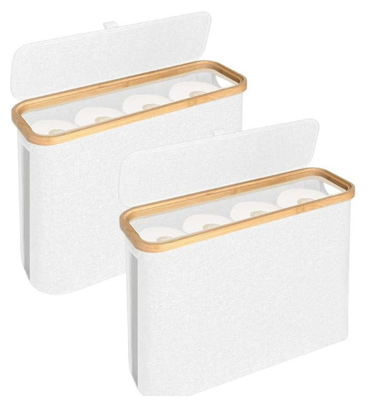 CARLA HOME 2 Pack Toilet Paper Storage Basket Holds Up to 12 Rolls with Bamboo Lid and Handle for RV Closet (White) - Auzzistore