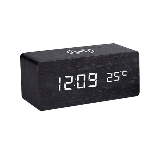 Modern Wooden LED Desk Clock with Qi Charger - Auzzistore