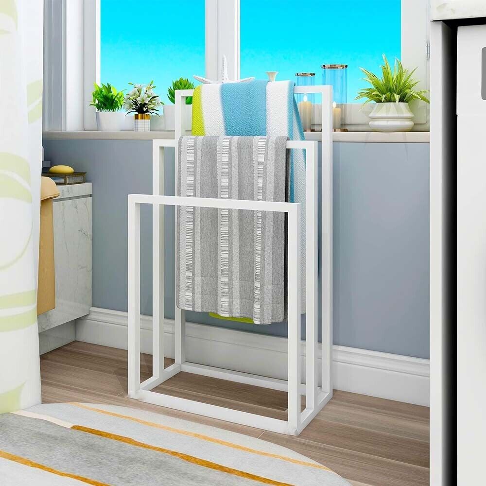 3 Tier Metal Freestanding Towel Rack Rail Holder Drying Stand