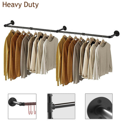 Industrial Iron Pipe Clothes Rail Vintage Wall Shelf