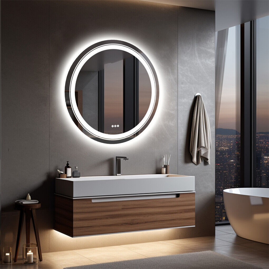 80cm LED Bathroom Mirror Anti-fog Circle Backlit HD