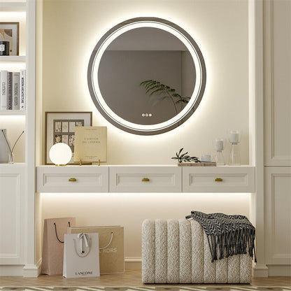 80cm LED Bathroom Mirror Anti-fog Circle Backlit HD