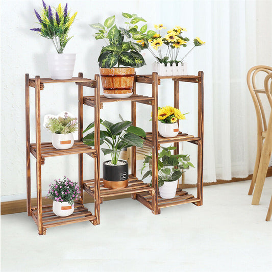 8-Tier Wooden Plant Stand Outdoor Indoor Garden Shelf – view 2