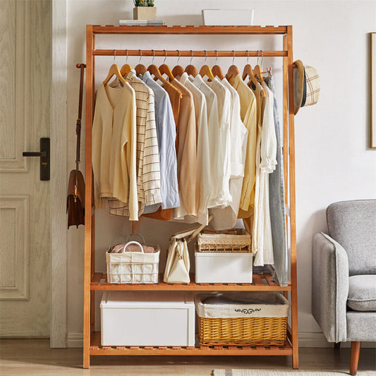 Bamboo Garment Rack Portable Laundry Storage Nature - – view 2 - Auzzistore