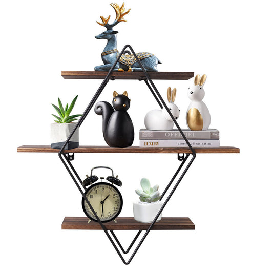3 Tier Diamond Metal Floating Shelves Wall Mounted Display – view 2