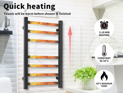 Aluminium Heated Towel Rail 7-Bar Electric Warmer Black