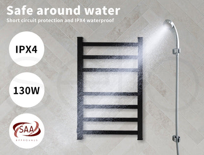 Aluminium Heated Towel Rail 7-Bar Electric Warmer Black