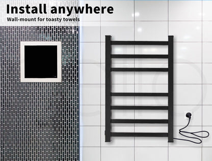 Aluminium Heated Towel Rail 7-Bar Electric Warmer Black