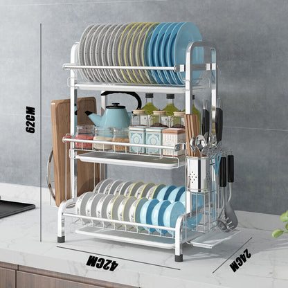 3 Tier Dish Drying Rack Silver 43cm High 60cm