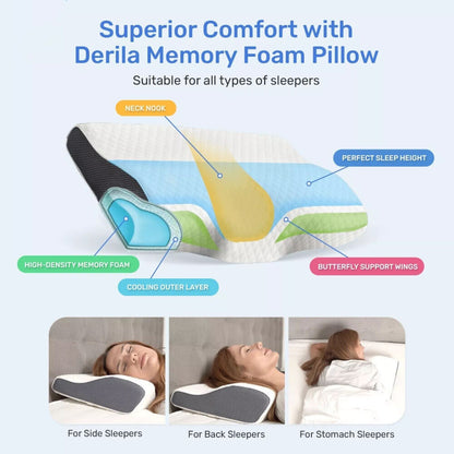 Cervical Memory Foam Pillow Butterfly Shape Standard Anti Snore