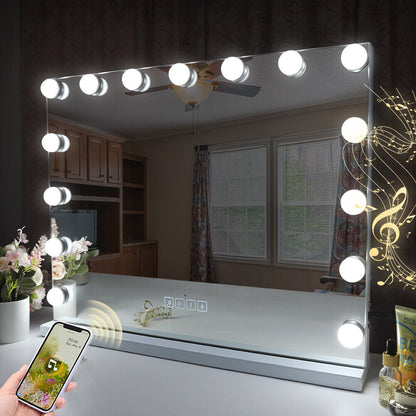 Hollywood LED Vanity Mirror Bluetooth Rectangle White Silver