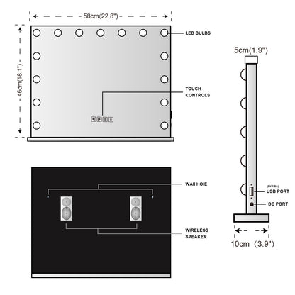 Hollywood LED Vanity Mirror Bluetooth Rectangle White Silver