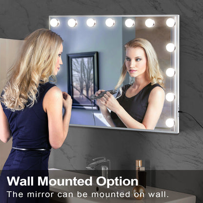Hollywood LED Vanity Mirror Rectangle White Silver Wall Mirror