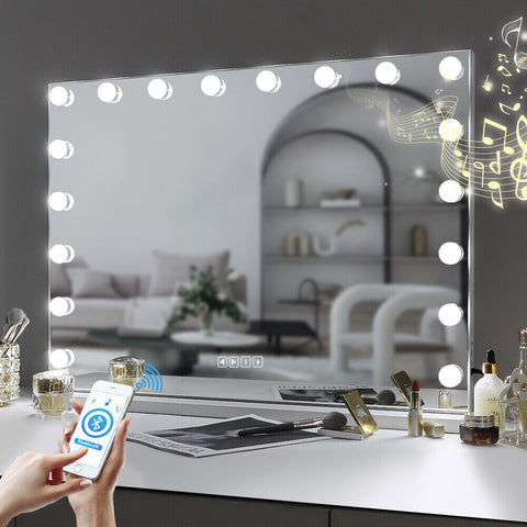 White Bluetooth Hollywood Mirror Rectangle Vanity Wall Light - Auzzistore