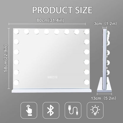 White Bluetooth Hollywood Mirror Rectangle Vanity Wall Light