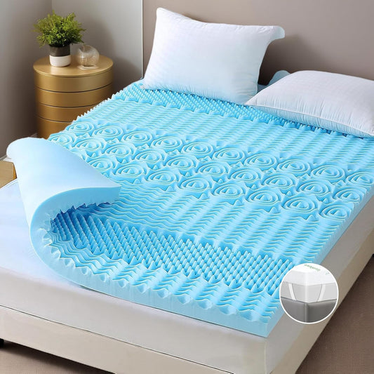Queen Memory Foam Mattress Topper 7-Zone Bamboo Cover Breathable - Auzzistore